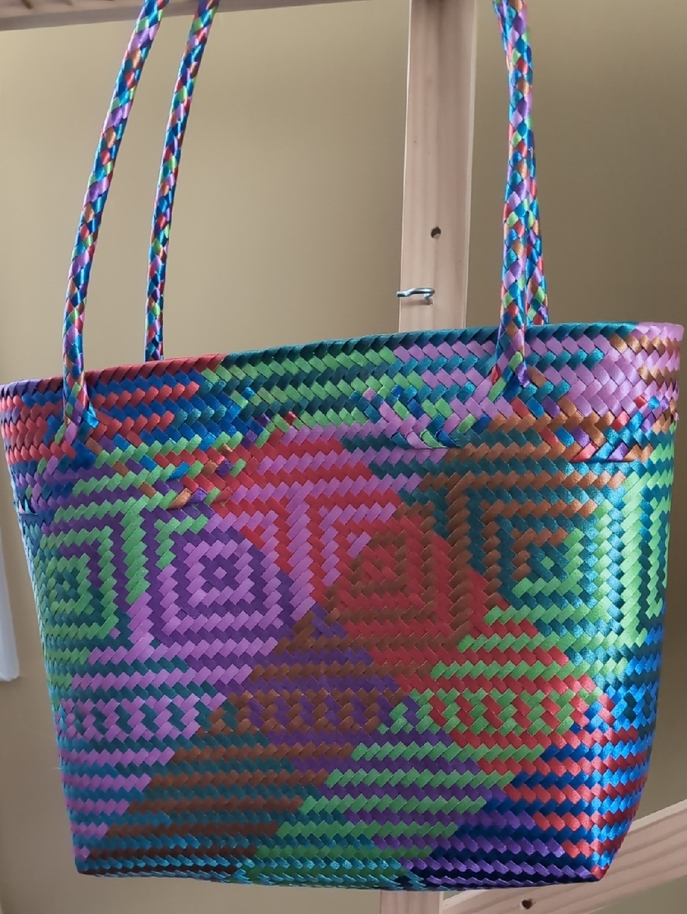 Multicolor Woven Tote Bag - Bright Pattern